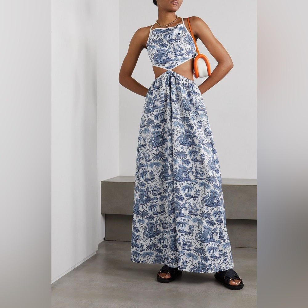STAUD Myla Tropical Cut Out Maxi Dress